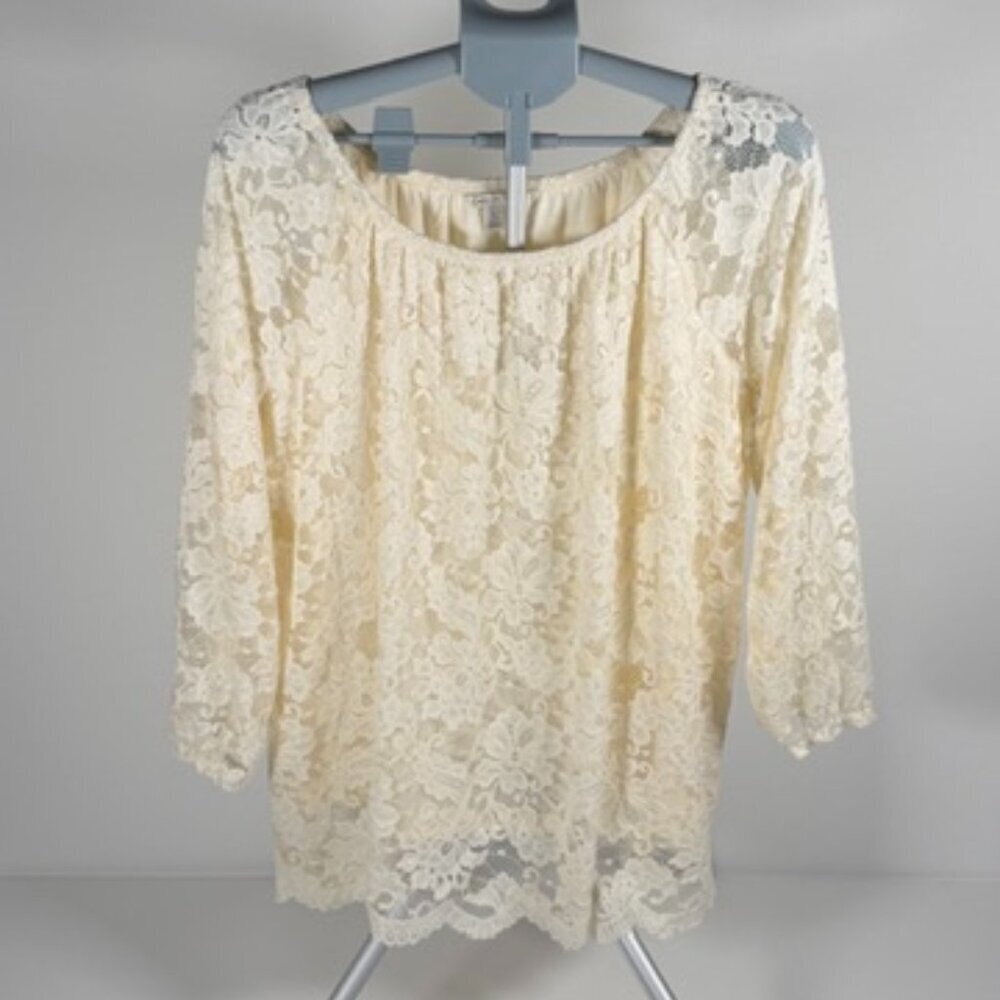 Cato Ivory Lace Off-Shoulder Long Sleeve Top - Picture 5 of 8